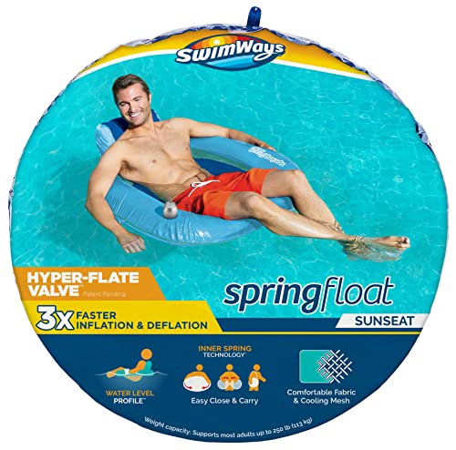 SwimWays Spring Float SunSeat Pool Lounge Chair, Inflatable Pool Floats Adult with Fast Inflation & Back Rest for Ages 15 & Up, Blue - Image 3