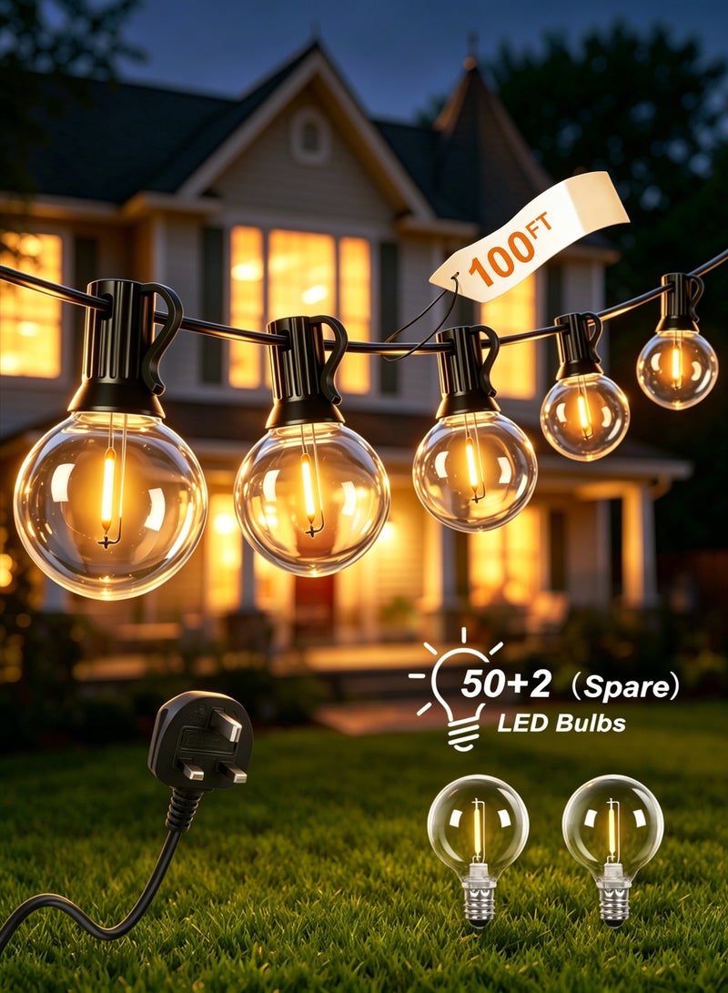 نكومي أضواء خيطية خارجية بطول 100 قدم، مصابيح LED G40 مقاومة للكسر عدد 50+2 قطعة احتياطية، بتصنيف حماية IP45 مقاوم للماء، قابلة للربط والتمديد، مثالية للتعليق في الفناء الخلفي والملاذات والحدائق - Image 1