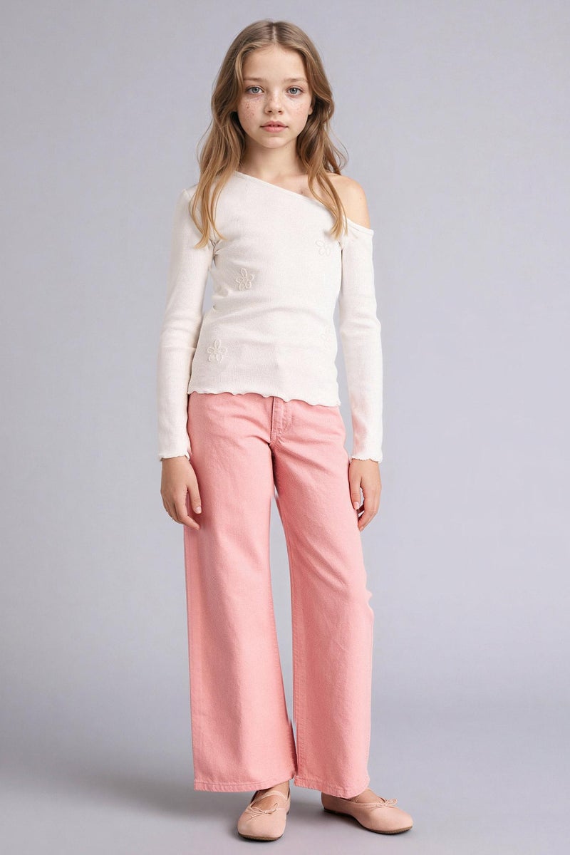 DeFacto Pink Girl Girl Wide Leg Gabardine Trousers Casual - Image 3