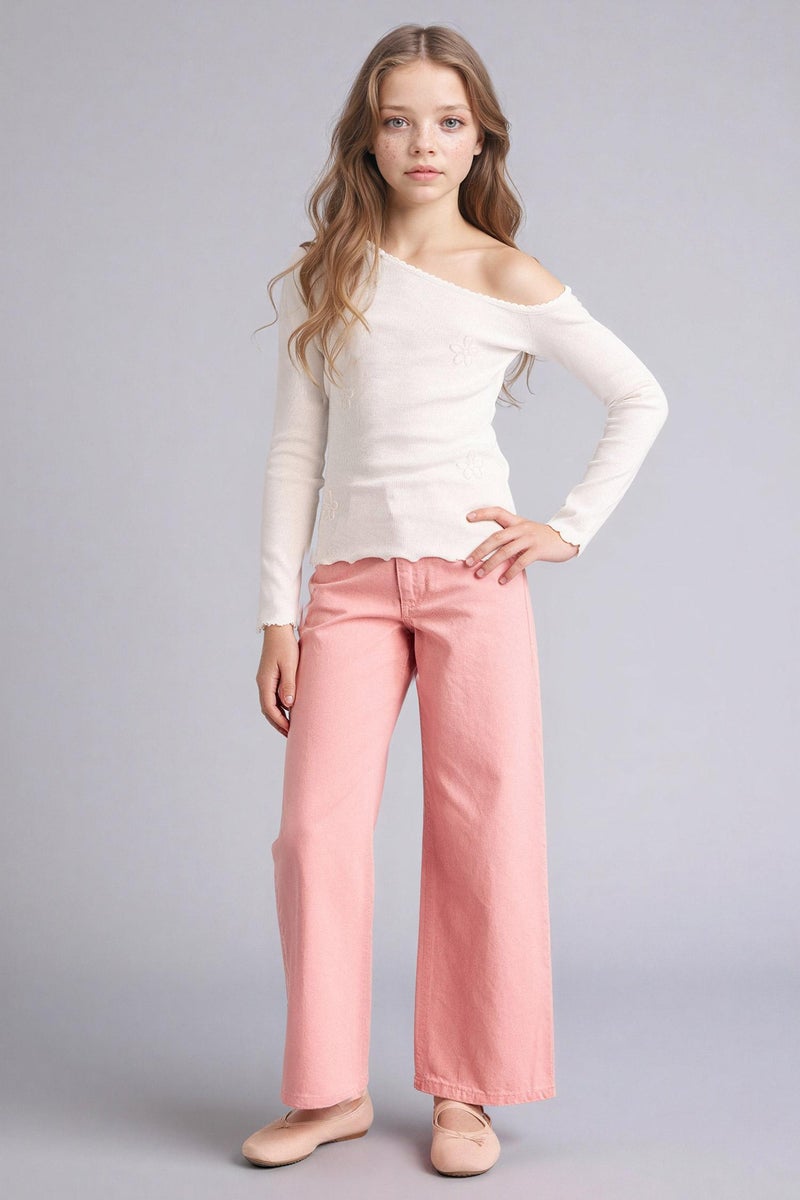 DeFacto Pink Girl Girl Wide Leg Gabardine Trousers Casual - Image 2