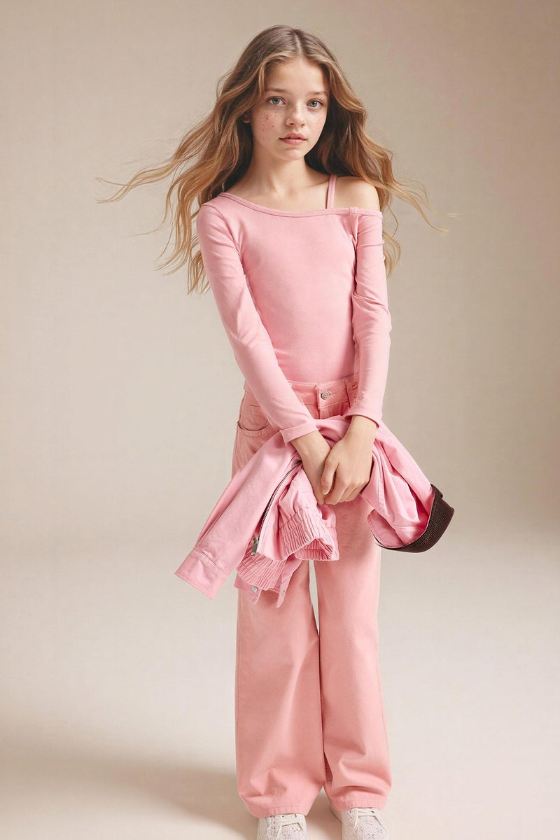 DeFacto Pink Girl Girl Wide Leg Gabardine Trousers Casual - Image 1