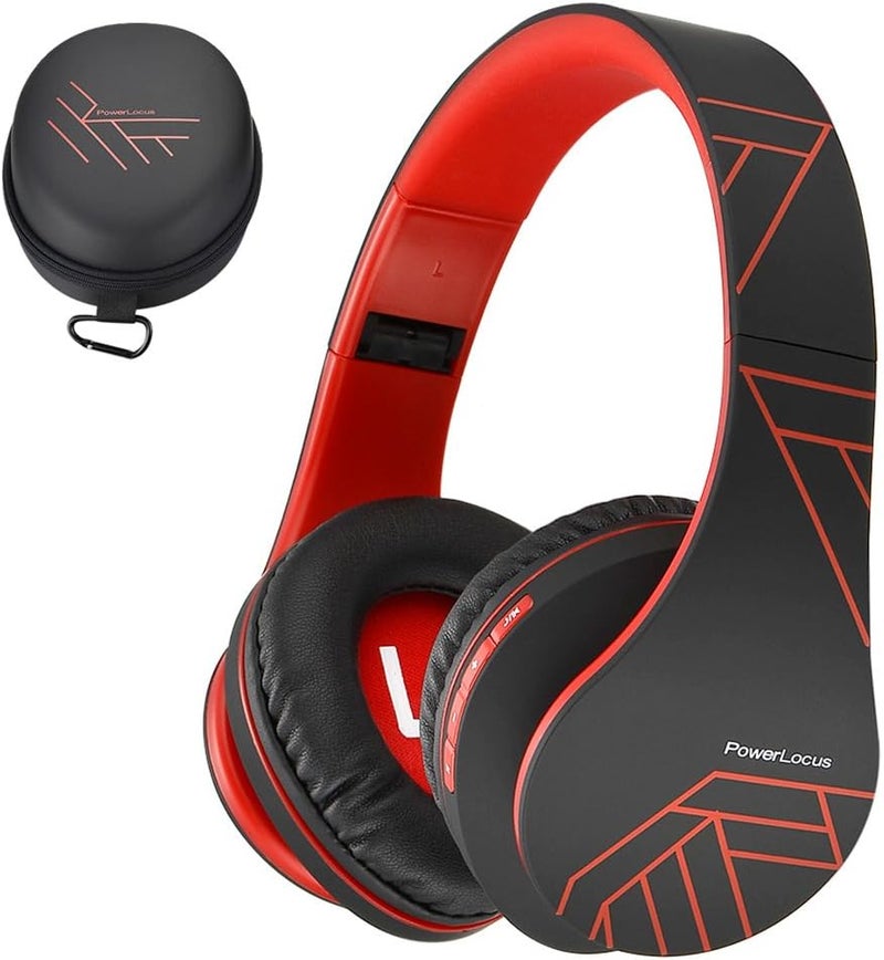 PowerLocus Bluetooth Over-Ear Headphones, Wireless Stereo Foldable Headphones Wireless and Wired Headphones with Built-in Microphone, Micro SD/TF, FM for Mobile Phones/iPad/Laptops & PC (Black/Red) - Image 1