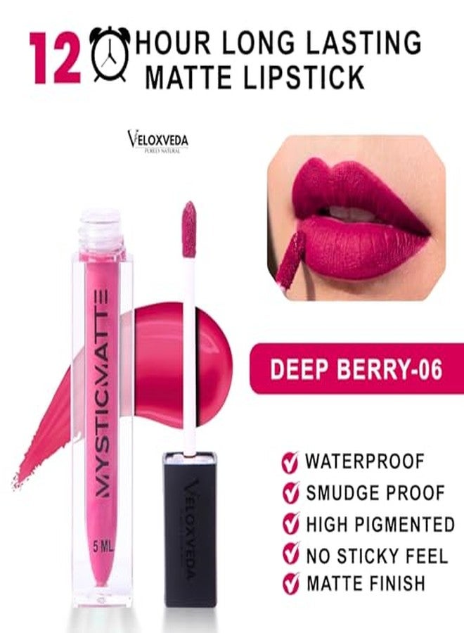 Veloxveda Mystic Matte Liquid Lipstick - Deep Berry (Shade-06), 5ml - Sophisticated Mauve Berry, Long Lasting, Waterproof & Smudge-Proof Matte Finish - Image 3