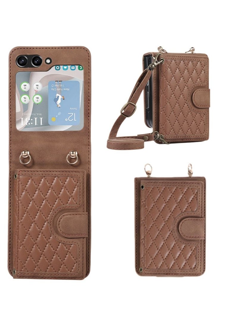 Samsung Galaxy Z Flip 5 5G Phone Case Cover with Leather Wallet,Wristlet Strap Wallet Hinge Part Protective for Samsung Galaxy Z Flip 5 5G Back Cover Fashion Handbag Gift for Women Ladies  - Image 1