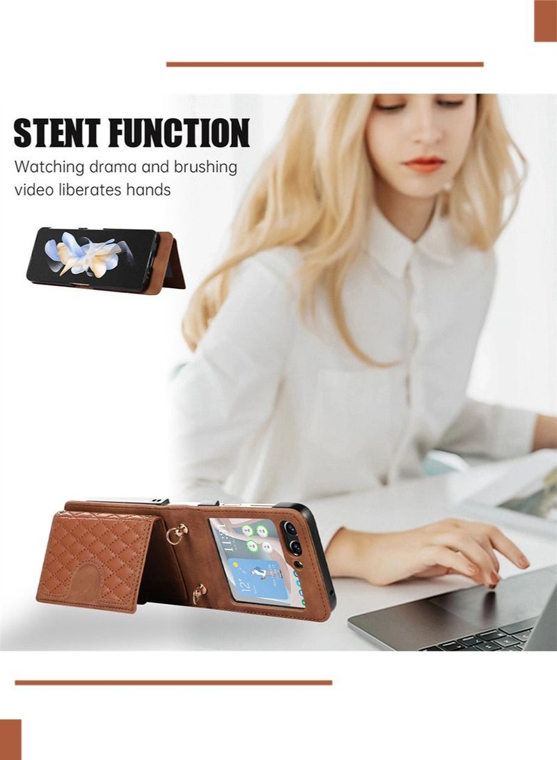 Samsung Galaxy Z Flip 5 5G Phone Case Cover with Leather Wallet,Wristlet Strap Wallet Hinge Part Protective for Samsung Galaxy Z Flip 5 5G Back Cover Fashion Handbag Gift for Women Ladies  - Image 4
