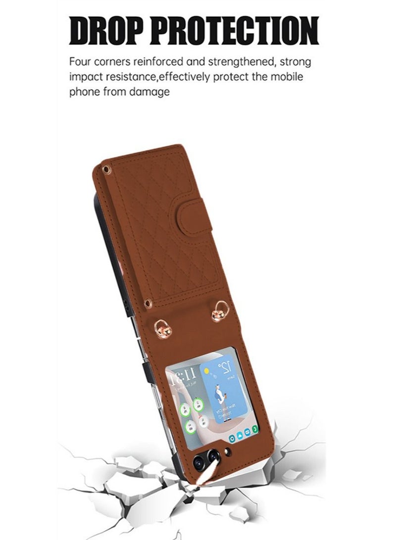 Samsung Galaxy Z Flip 5 5G Phone Case Cover with Leather Wallet,Wristlet Strap Wallet Hinge Part Protective for Samsung Galaxy Z Flip 5 5G Back Cover Fashion Handbag Gift for Women Ladies  - Image 5