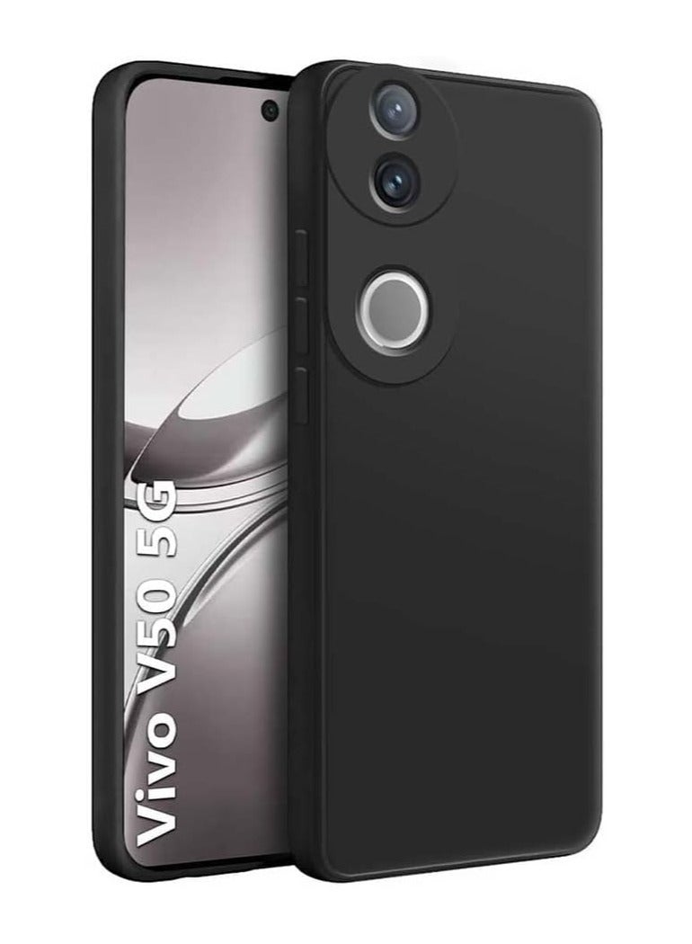 For Vivo V50 Liquid Silicon Case Soft Microfiber Lining Cushion Slim Shell Shockproof Protective Soft Gel Rubber Matte Finish Cover Camera Protection Case for Vivo V50 Black - Image 1