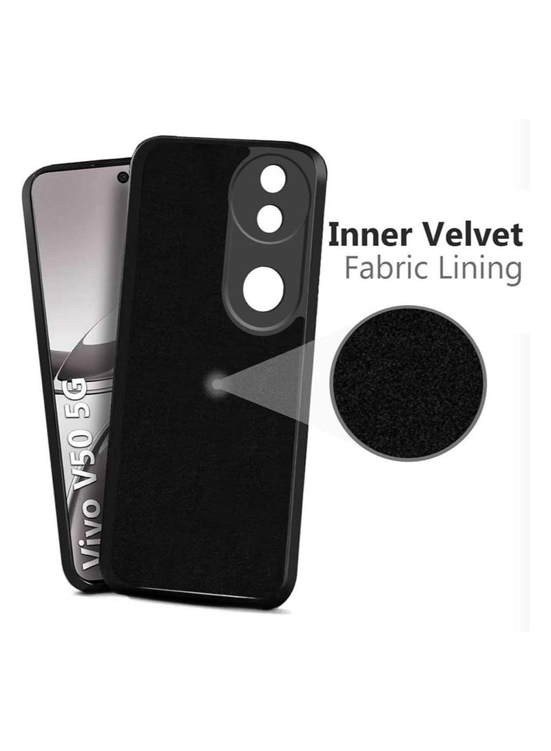 For Vivo V50 Liquid Silicon Case Soft Microfiber Lining Cushion Slim Shell Shockproof Protective Soft Gel Rubber Matte Finish Cover Camera Protection Case for Vivo V50 Black - Image 3