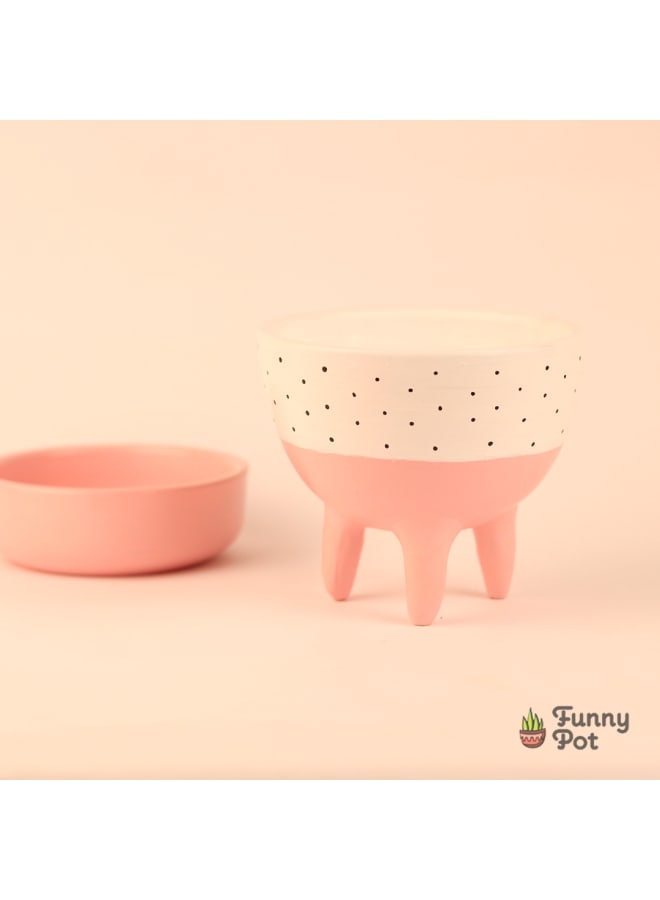 Handmade pottery empty pot - pink & white - 12*11 cm