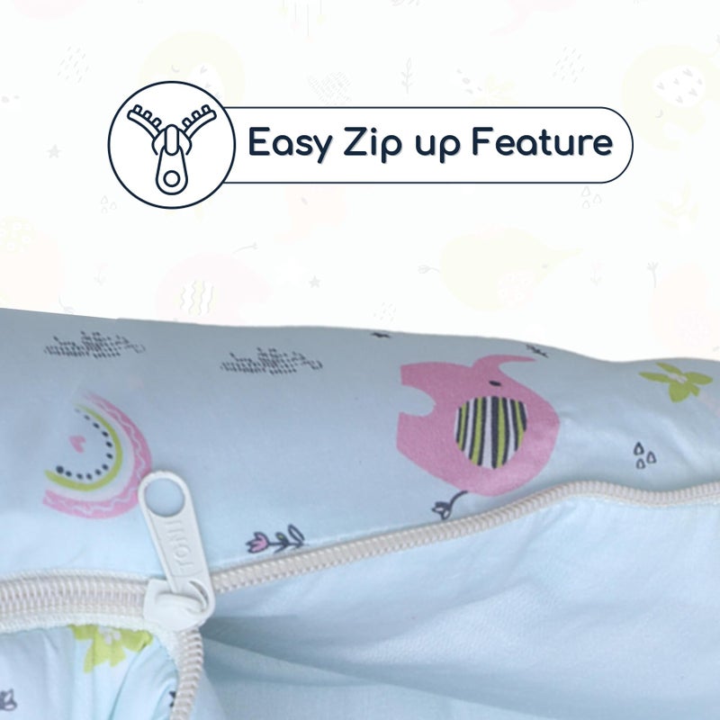 POLKA TOTS Elephant Printed Cotton Sateen Bow Baby Sleeping Bag Cum Baby Nest- Breathable Fabric for 0-6 Month, Travel-Friendly Newborn Sleeping Solution, Safe for Year-Round Use (Blue, 65X35X12cm) - Image 4