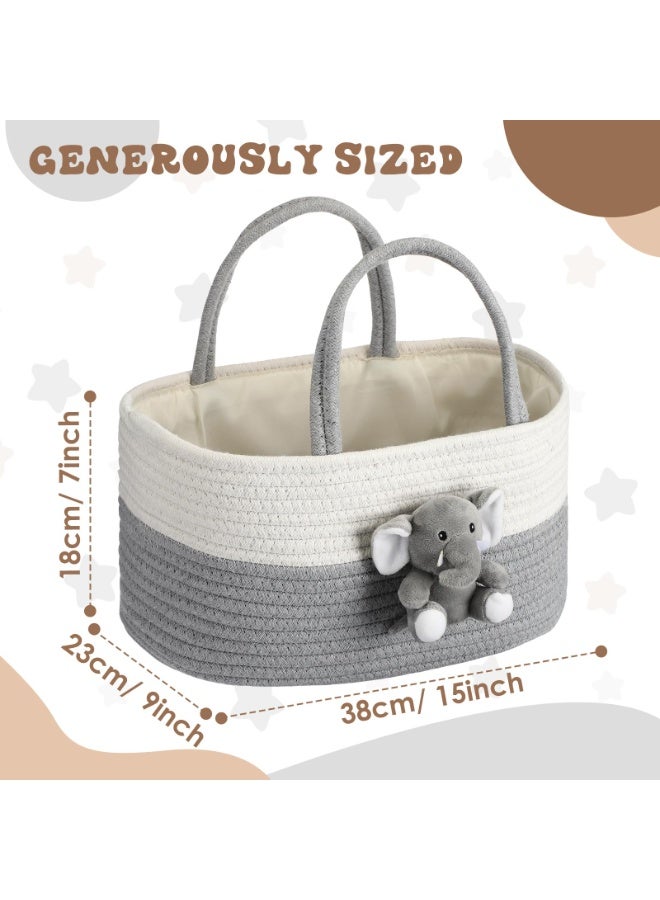 LEFAFA Baby Diaper Caddy Organizer, Cotton Rope Baby Gift Basket with Handle, Portable Diaper Organizer for Changing Table, Diaper Nursery Storage Organizer, Baby Shower Gifts for Boy or Girl Newborn - Image 3