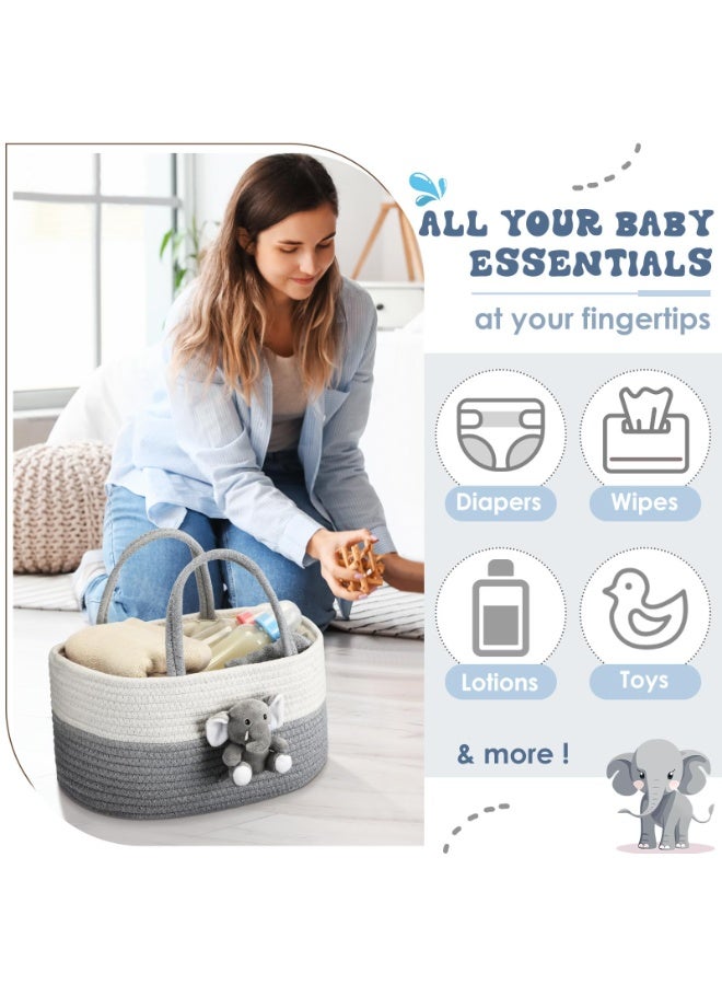 LEFAFA Baby Diaper Caddy Organizer, Cotton Rope Baby Gift Basket with Handle, Portable Diaper Organizer for Changing Table, Diaper Nursery Storage Organizer, Baby Shower Gifts for Boy or Girl Newborn - Image 5