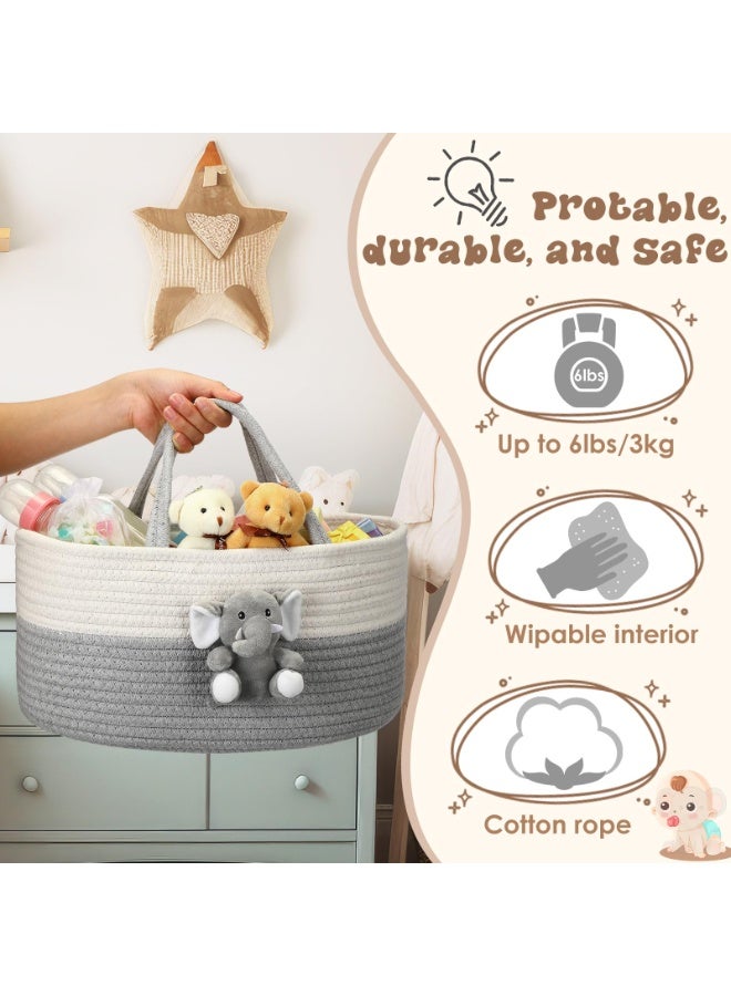 LEFAFA Baby Diaper Caddy Organizer, Cotton Rope Baby Gift Basket with Handle, Portable Diaper Organizer for Changing Table, Diaper Nursery Storage Organizer, Baby Shower Gifts for Boy or Girl Newborn - Image 4