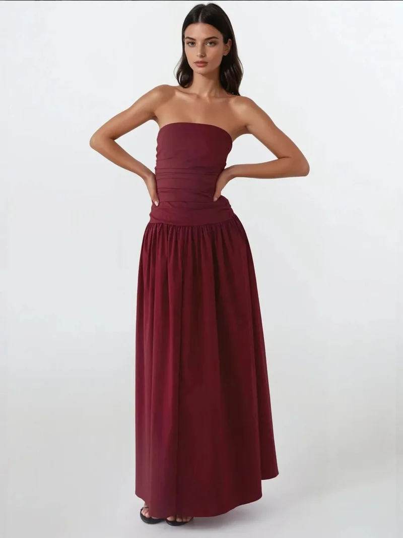 HICCUP Burgundy Red Strapless Maxi Dress Detail for Women | Best Price UAE