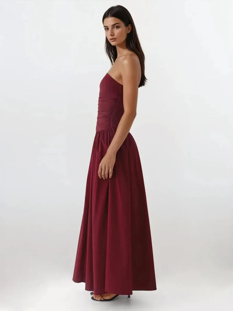 HICCUP Burgundy Red Strapless Maxi Dress Detail for Women | Best Price UAE