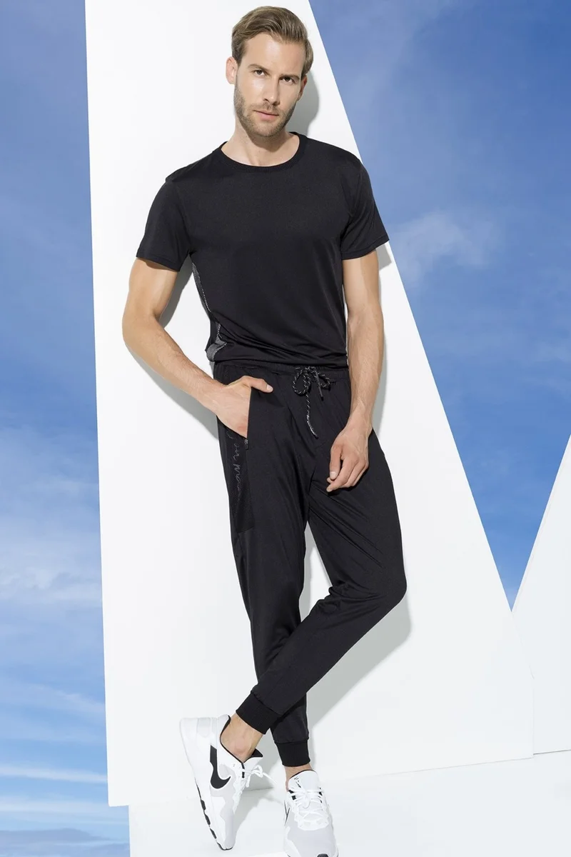 For You Man 2-Piece T-shirt with Mesh Detail Black Joger Suit S27155