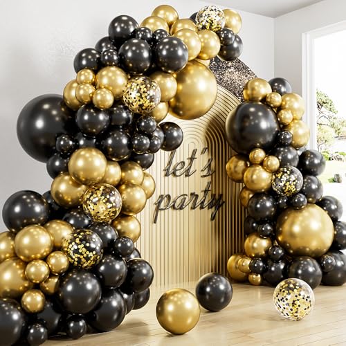 Haolongfa Black and Gold Balloons Arch Garland Kit, 129 Pcs 18/12/10/5 In Black Gold Balloons Confetti Balloon, Happy New Year Balloon Arch kit for New Years Decorations 2026,Birthday, Retirement, Anniversary - Image 1
