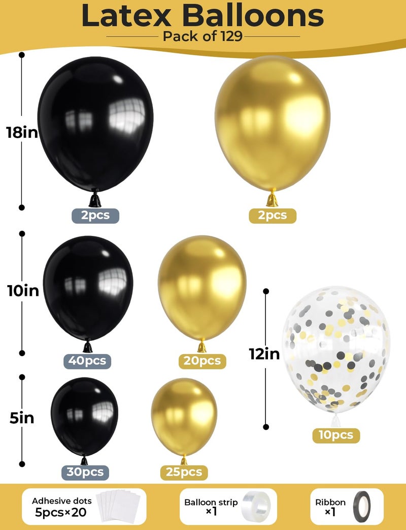 Haolongfa Black and Gold Balloons Arch Garland Kit, 129 Pcs 18/12/10/5 In Black Gold Balloons Confetti Balloon, Happy New Year Balloon Arch kit for New Years Decorations 2026,Birthday, Retirement, Anniversary - Image 4