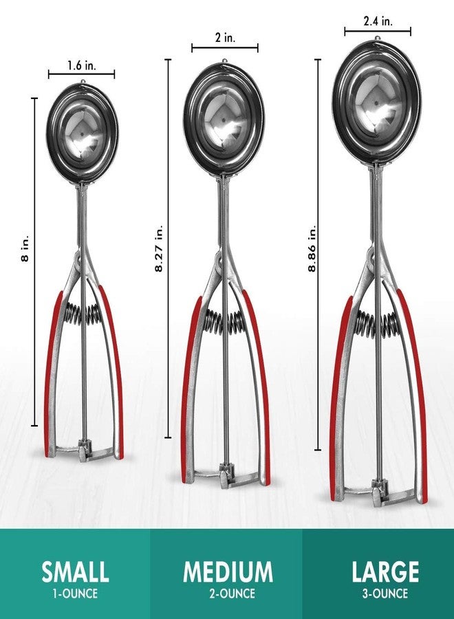 Millvado Stainless Steel Ice Cream and Cookie Millvado 3 Pack Stainless Steel Ice Cream and Cookie Scoops | With Red Rubber Grips - Spring Loaded Lever Design - For Sorbet, Melon, Meatballs, Muffins, - Image 2