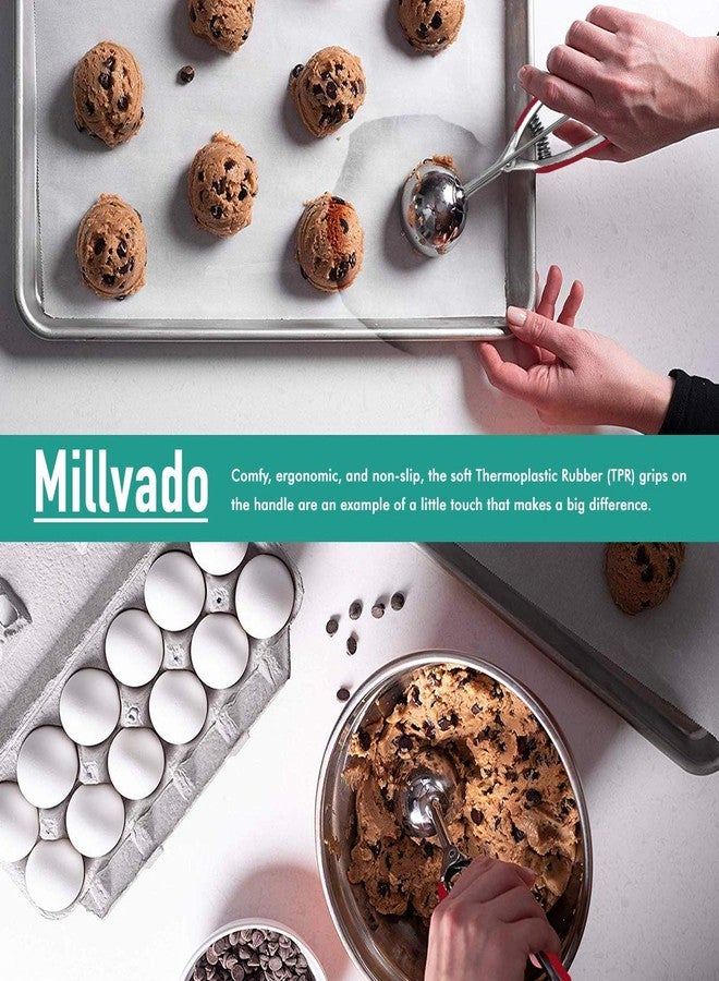 Millvado Stainless Steel Ice Cream and Cookie Millvado 3 Pack Stainless Steel Ice Cream and Cookie Scoops | With Red Rubber Grips - Spring Loaded Lever Design - For Sorbet, Melon, Meatballs, Muffins, - Image 4