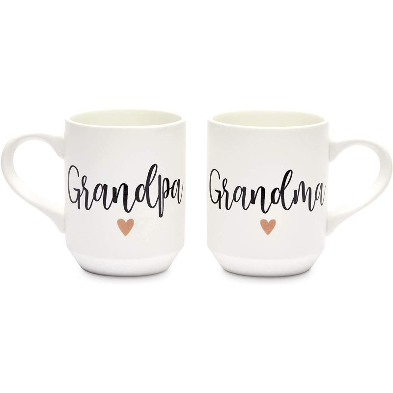 Sparkle and Bash Grandma Grandpa Mugs 15 Oz White 2Pack Ceramic Modern Grandparent Announcement Coffee Mug Set Gifts for Grandparents First Time
