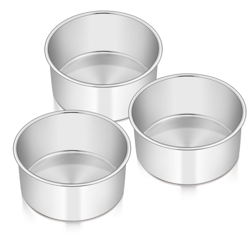 Efar Cake Pans Set of 3 6 x 3 Inch Stainless Steel Round Cake Baking Pans Tins for Wedding Birthday Deep Side  Nontoxic Oven  Dishwasher Safe Mirror Finish  Straight Side