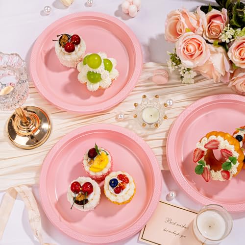 WELLIFE Pink Plastic Plates 10 Inch 50 Count Disposable Plate for Party Mothers Day Large Big Plates for Dinner Supplies Birthday Party - Image 3
