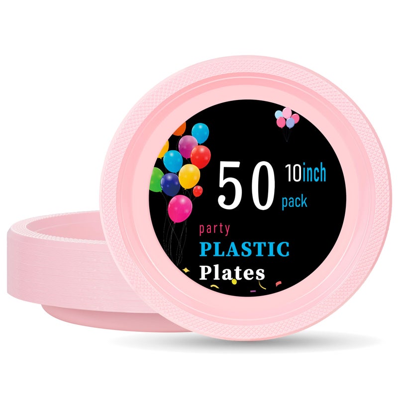 WELLIFE Pink Plastic Plates 10 Inch 50 Count Disposable Plate for Party Mothers Day Large Big Plates for Dinner Supplies Birthday Party - Image 2