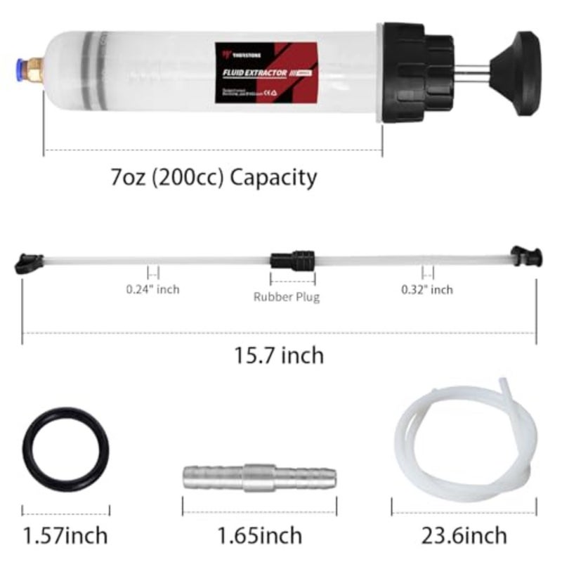Automotive fluid extraction tool for oil changes, made of rubber and PVC, black and translucent, features manual suction, 60cm hose, 200 CC capacity, and ergonomic design - Image 2
