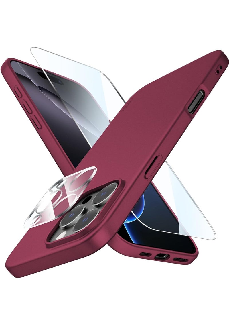 BGM Ultra-Thin Matte Wine Red iPhone 16 Pro Max Case with Camera Lens & Screen Protectors â Shockproof, Anti-Scratch, Lightweight Case for iPhone 16 Pro Max 