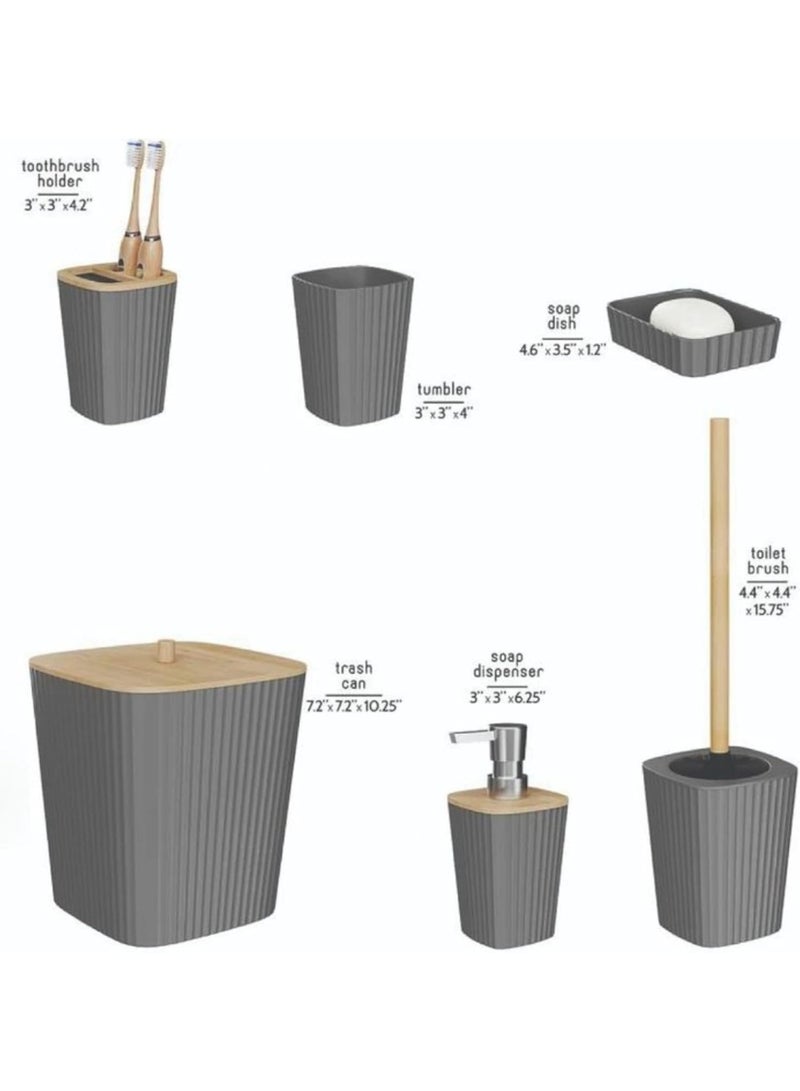 Premium 6-Piece Bathroom Accessory Set: Toilet Brush, Soap Dispenser, Toothbrush Holder, Cup, Soap Dish, Trash Can - Complete Bathroom Ensemble for Modern Décor" (Grey Square) - Image 2