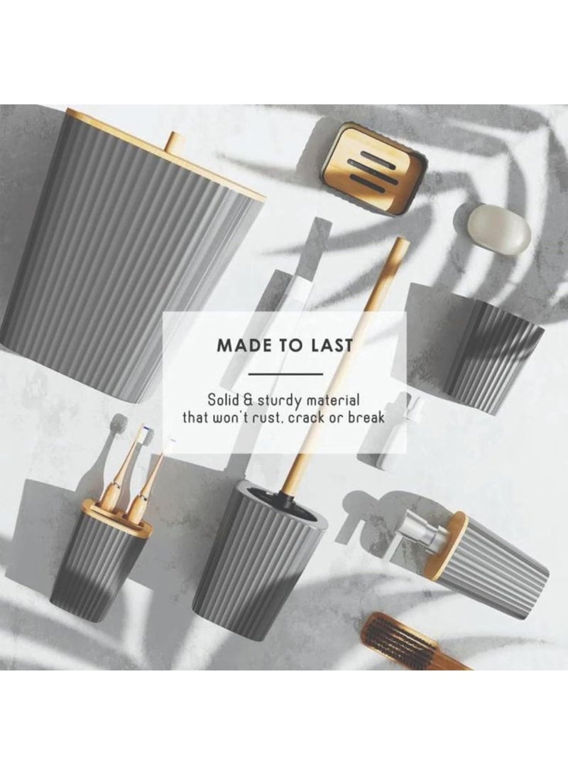 Premium 6-Piece Bathroom Accessory Set: Toilet Brush, Soap Dispenser, Toothbrush Holder, Cup, Soap Dish, Trash Can - Complete Bathroom Ensemble for Modern Décor" (Grey Square) - Image 5
