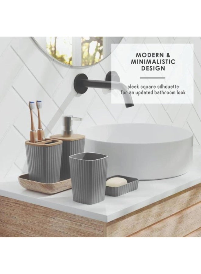 Premium 6-Piece Bathroom Accessory Set: Toilet Brush, Soap Dispenser, Toothbrush Holder, Cup, Soap Dish, Trash Can - Complete Bathroom Ensemble for Modern Décor" (Grey Square) - Image 3