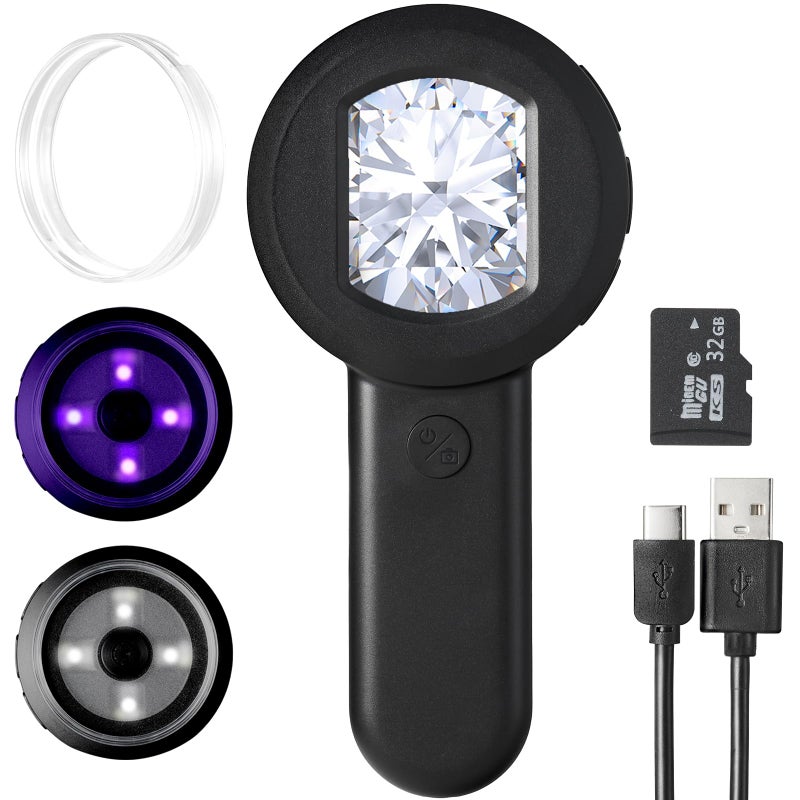 GAMKII 100X Handheld Magnifying Glass Digital Magnifier with 2inch IPS Screen White Purple Light and Camera Function for Trichome Bug Coins Jewelry32GB TF Card Included MacWindows Compatible - Image 3