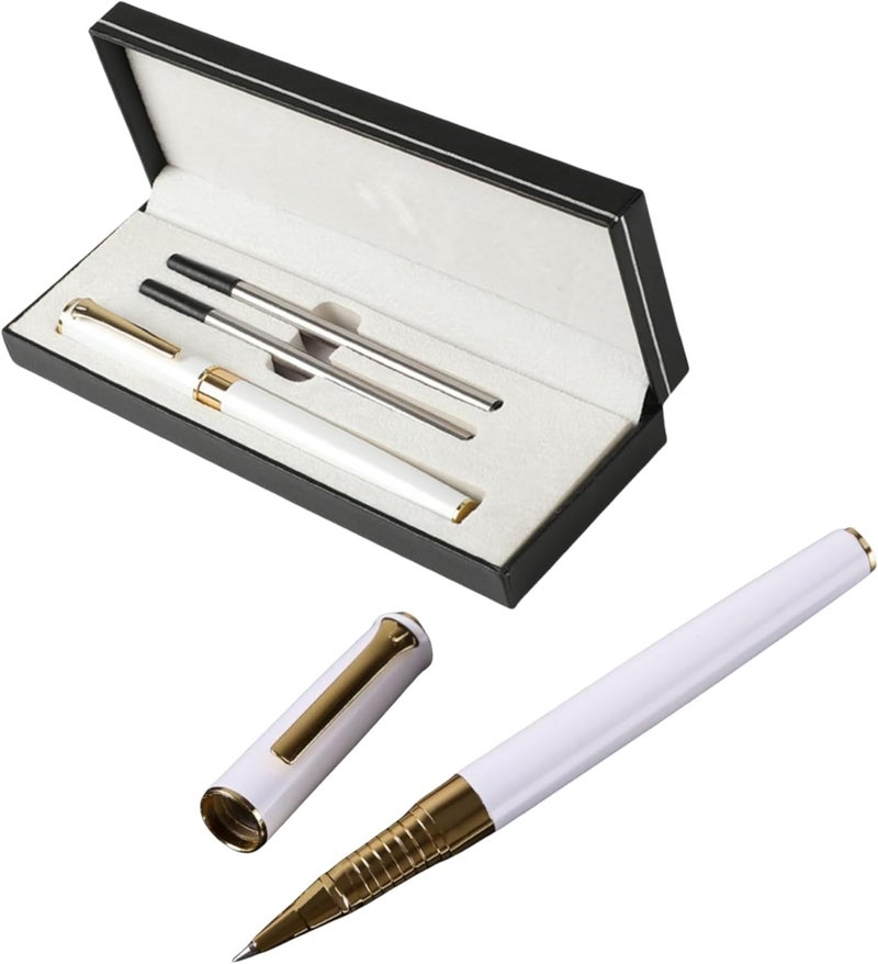 JDLYEVER Signature Ballpoint Pen, Metal Writing Instrument with 0.5mm Fine Tip, Includes 2 Refills, Stainless Steel Barrel, Smooth Writing with Precision Steel Rollerball, Elegant Faceted Clip (white) - Image 1