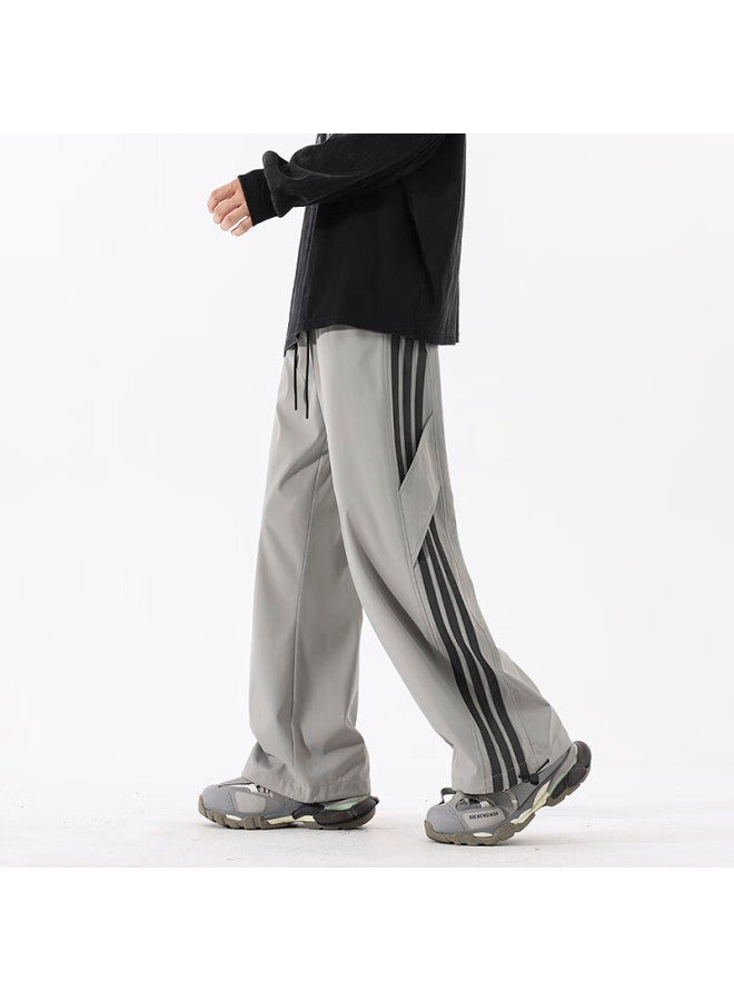 Izexx American-style Striped Cargo Pants For Men, High Street Casual Loose Straight Wide-leg Sports Trousers Mz98 Cement Gray 2XL - Image 4