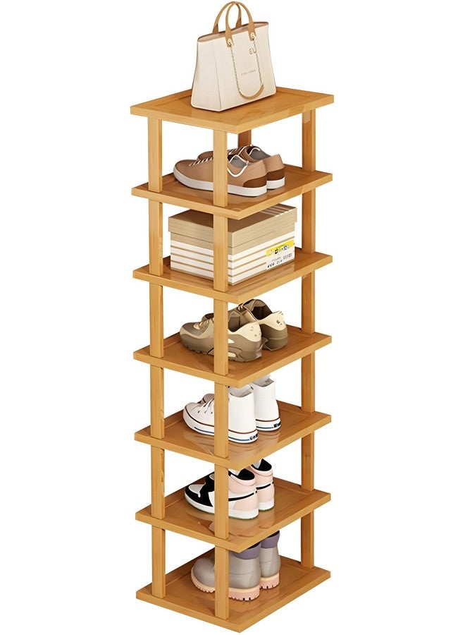 Evolluxi Bamboo Vertical Shoe Rack for Entryway,Narrow Shoe Rack Stackable,Minimalist Shoe Storage, 7. Tier Standing Shoe Organizer for Garage Corner Bedroom Hallway - Image 1