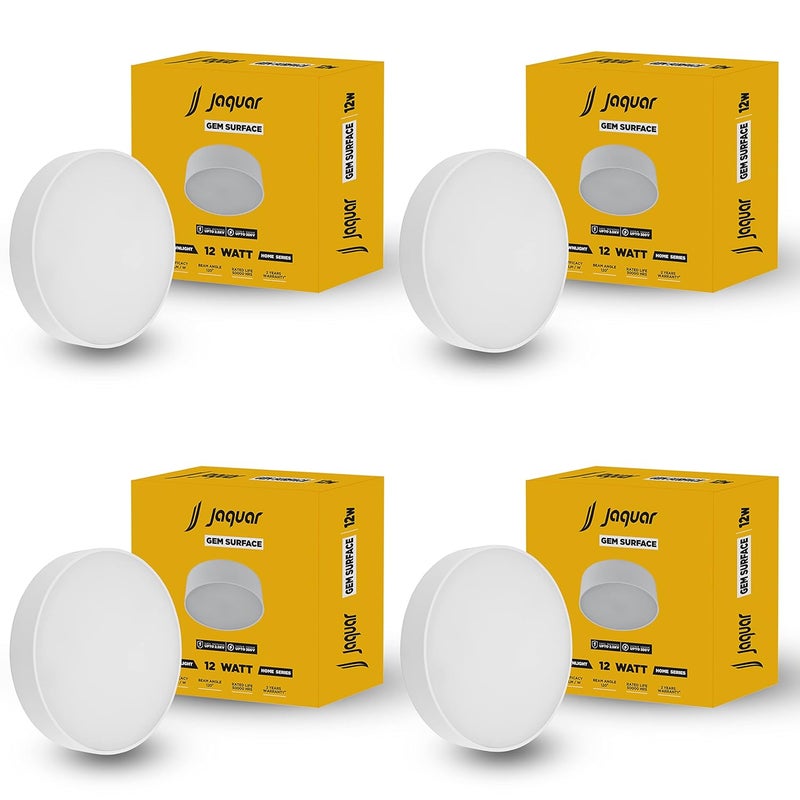 Jaquar 12W LED Gem Trimless Round Surface Mount Down Light No False Ceiling Required Natural White4000K Pack of 4 - Image 1