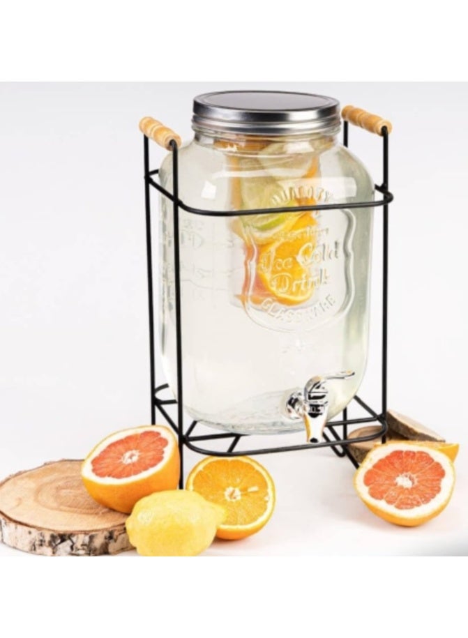 8 Litre Juice Dispenser Glass With Stand, 8L Glass Beverage Dispenser With Leak proof Tap, 8Ltr Cold Water Pitcher With Lid, 8 Litre Drinks Dispenser For Parties And Get Togeather Occassions - Image 2