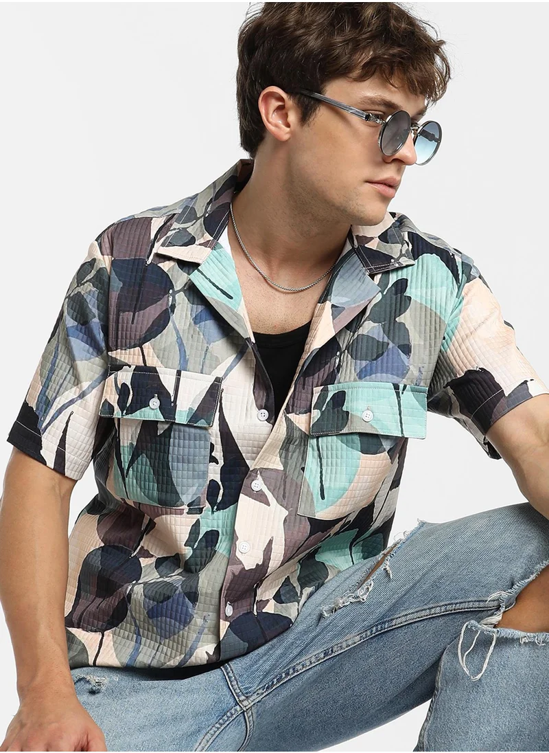 كامبوس سوترا Men's Multicolour Artistic Bloom Oversized Shirt