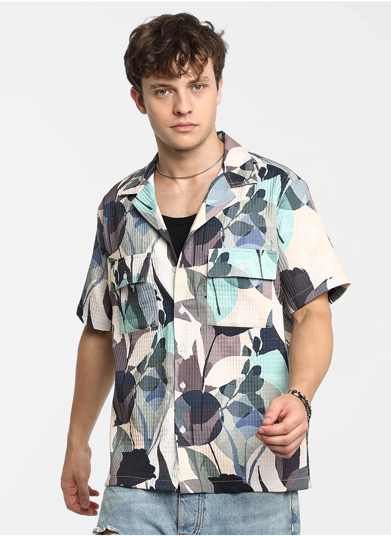 كامبوس سوترا Men's Multicolour Artistic Bloom Oversized Shirt
