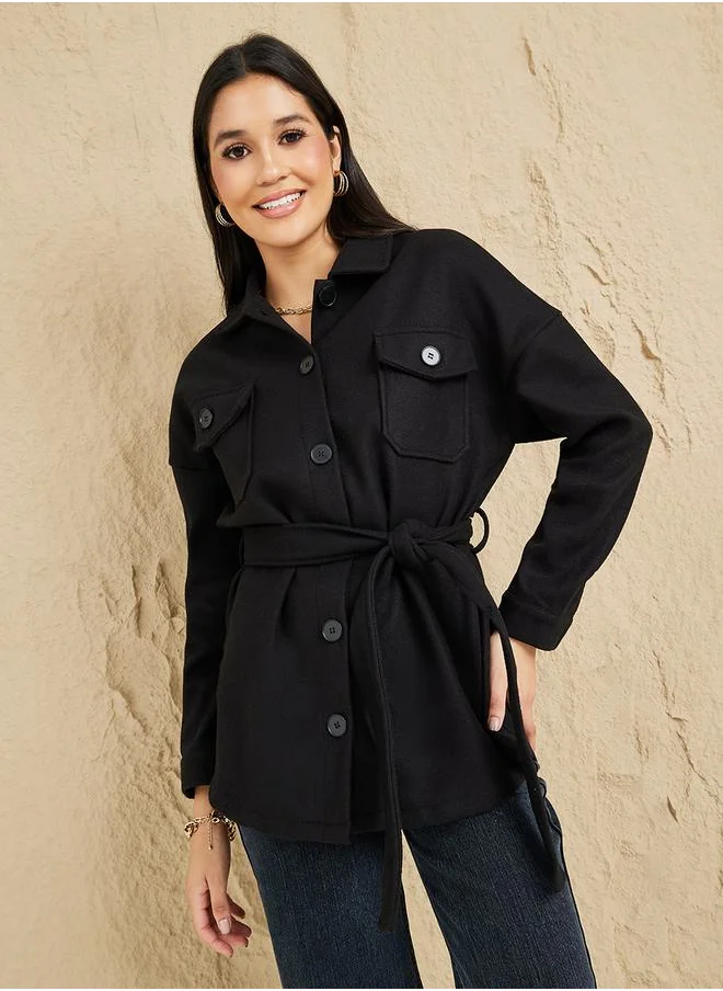 ستايلي Regular Fit Longline Belted Shacket
