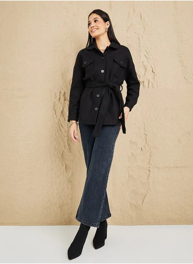 ستايلي Regular Fit Longline Belted Shacket