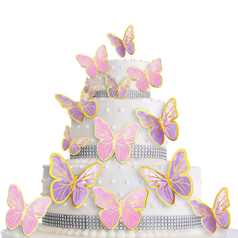 Tmtains 80Pcs Butterfly Cake Toppers Set Happy Birthday 3D Mixed Color Pink Purple Cupcake Picks Butterfly Cupcake Topper with Dot Glue Decorations for Anniversary Party Wedding Wall Decor Supplies - Image 3