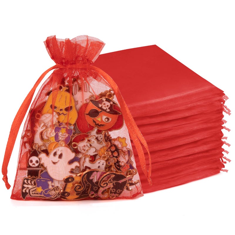 Crweety 50 Pcs Red Organza Bags 4x6 In, Small Mesh Gift Bags with Drawstring, Sheer Gift Pouch for Jewelry Candy Sachet Wedding Party Favor, Bridal Shower, Christmas Decor - Image 1