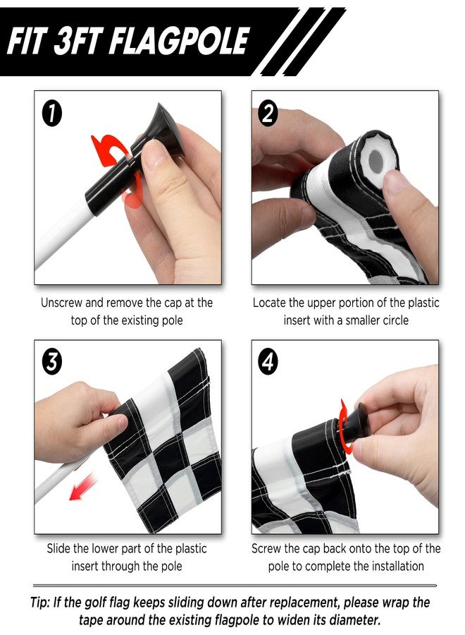 KINGTOP Checkered Golf Flag 8x6 Inch – Black/White Check, 420D Nylon, Tube Inserted – Mini Practice Putting Green Flags for Yard, 3-Pack - Image 4