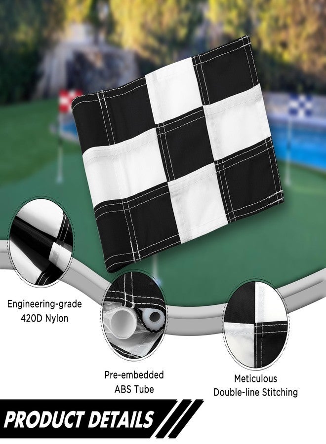KINGTOP Checkered Golf Flag 8x6 Inch – Black/White Check, 420D Nylon, Tube Inserted – Mini Practice Putting Green Flags for Yard, 3-Pack - Image 2