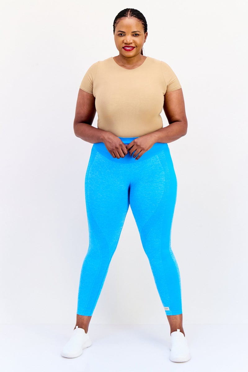 The Giving Movement Women Heather 24 Inch Seamless Leggings, Aqua Blue - Image 5