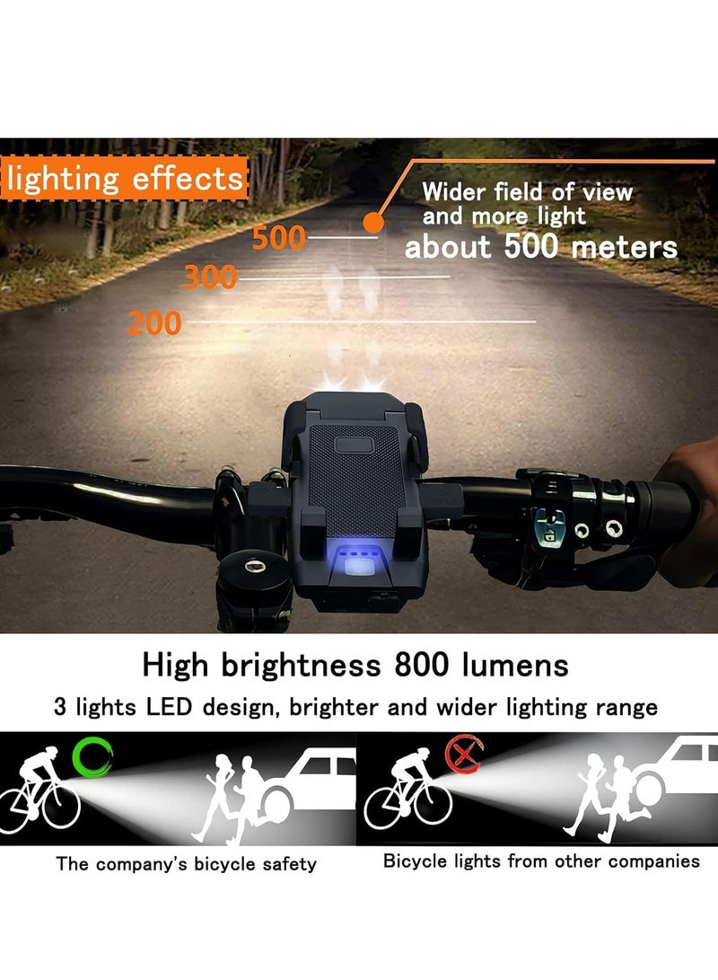 BESTPEAK Cycling Bicycle Phone Holder   Cycling Phone Mounts  Bike Phone Holder  Bike Light  4-in-1 Bicycle Light Set with Phone Holder & Power Bank  Auto-Sensing Night Mode, IPX5 Waterproof USB-C Fast Charge  Horn & 3 Modes Ultra-Bright LED ，Bike Phone Holder with Light Flashlight Anti-Off Phone Holder for Road/Mountain/Night Cycling Safety - Image 4