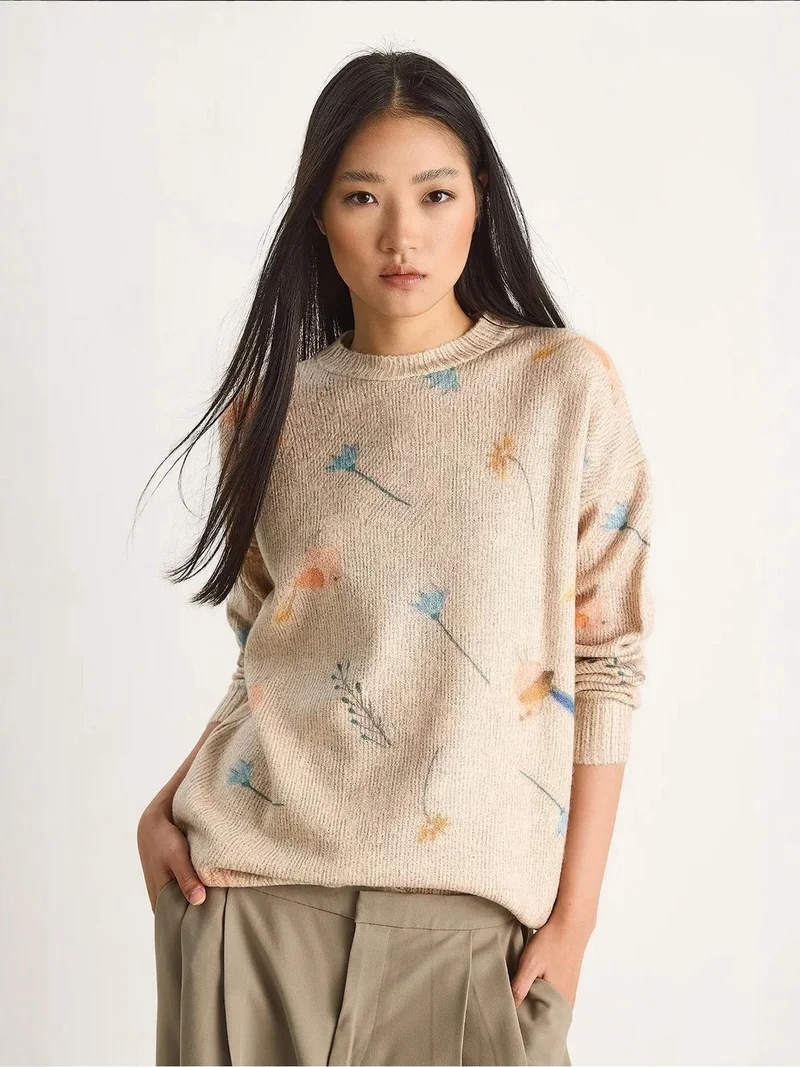 LUCCI Pattern Knit Sweater with Crew Neck